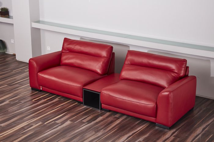 EK8012 Red Full Italian Leather Sofa Leather Sofa modern furniture Contempo Furniture