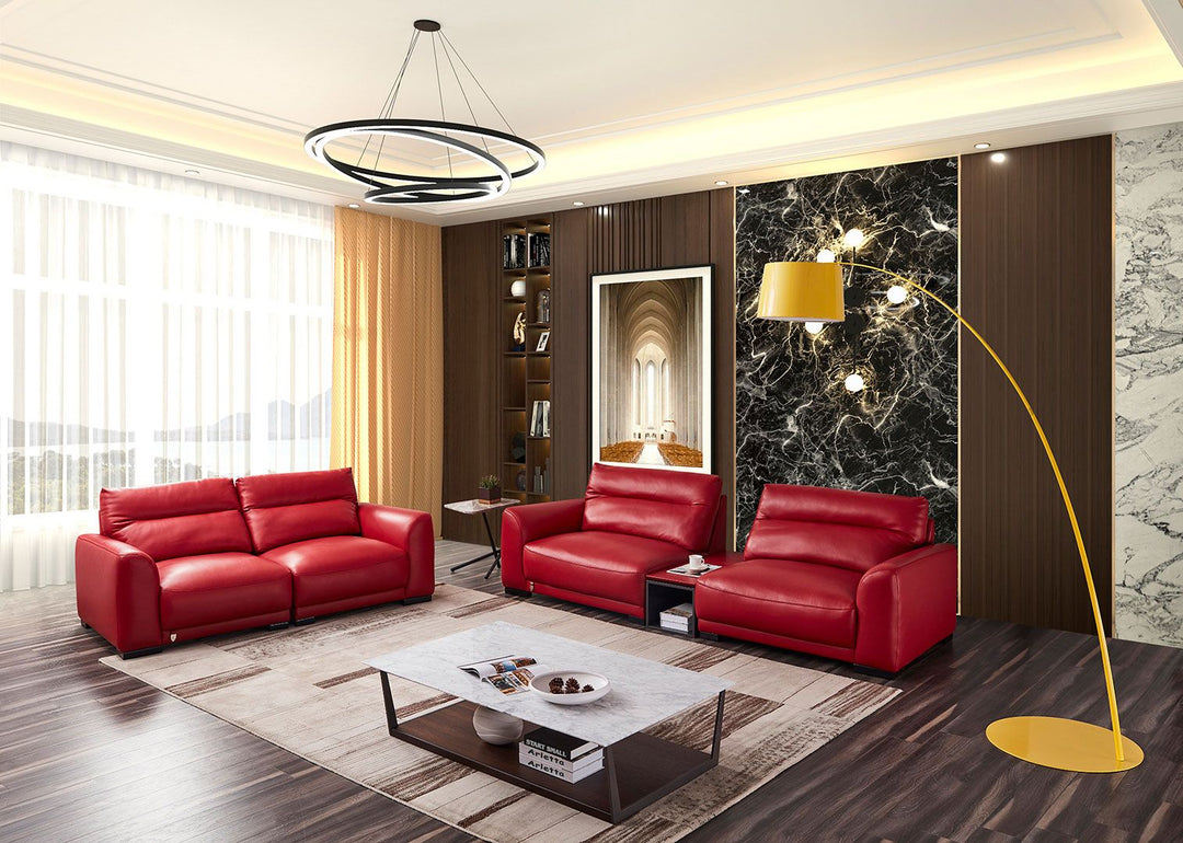 EK8012 Red Full Italian Leather Sofa Leather Sofa modern furniture Contempo Furniture