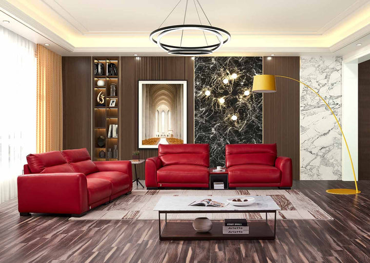 EK8012 Red Full Italian Leather Sofa Leather Sofa modern furniture Contempo Furniture