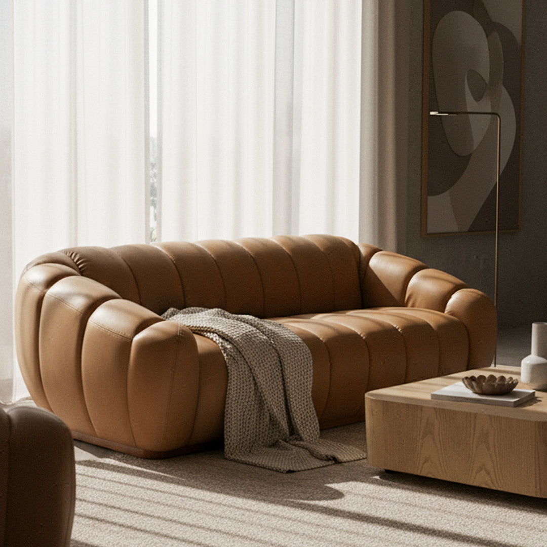 Ekwok  Modern Tan Leather Sofa