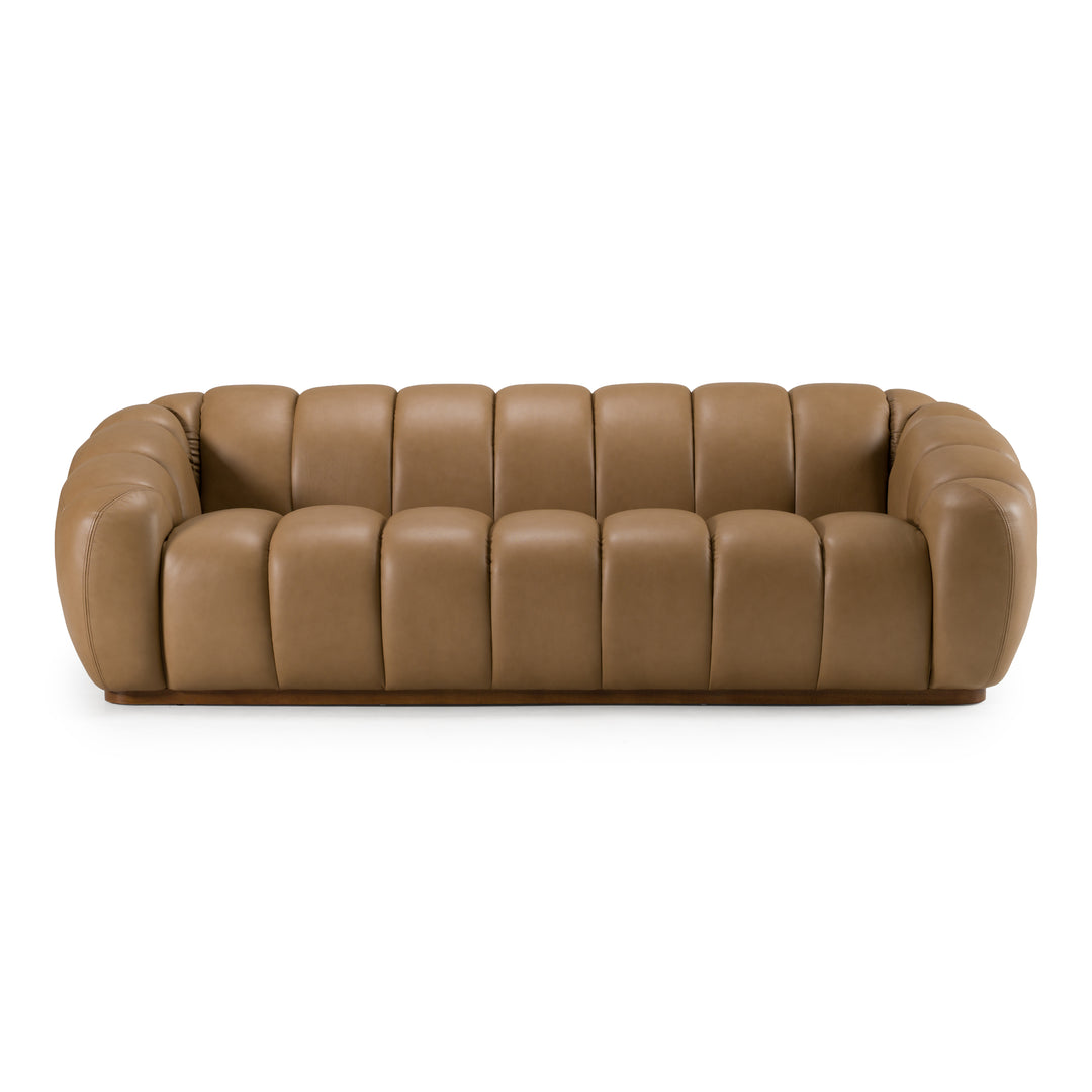 Ekwok  Modern Tan Leather Sofa
