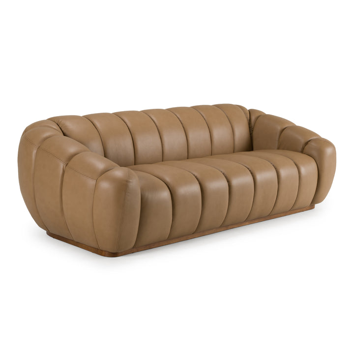 Ekwok  Modern Tan Leather Sofa