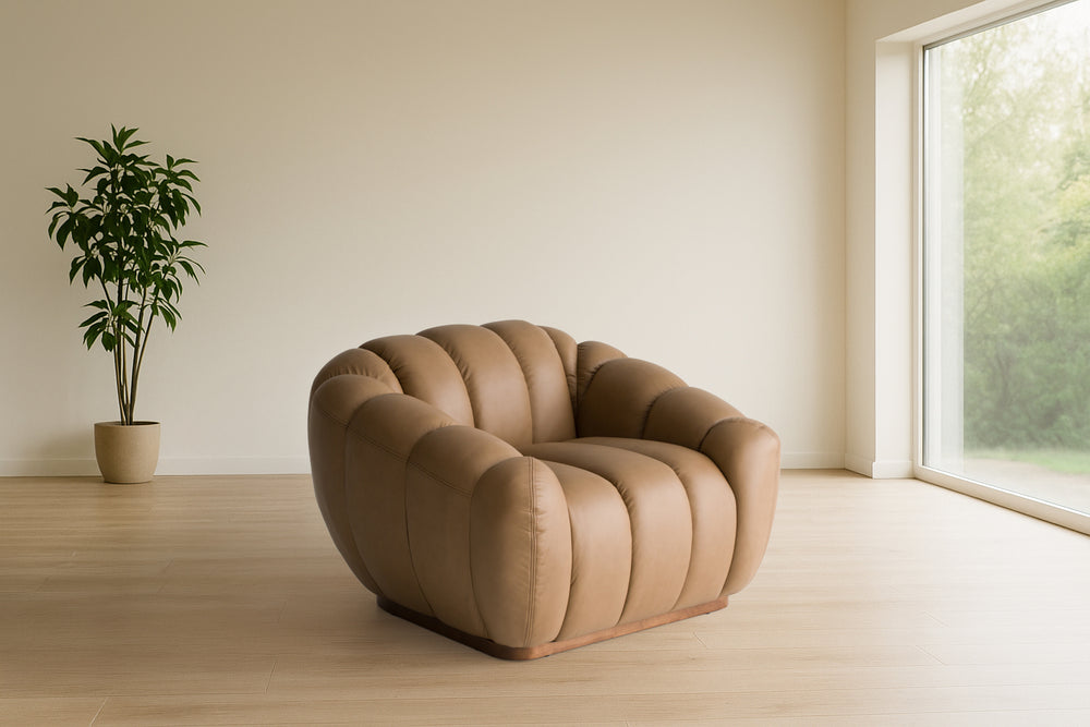 Ekwok - Modern Tan Leather Chair - View 2