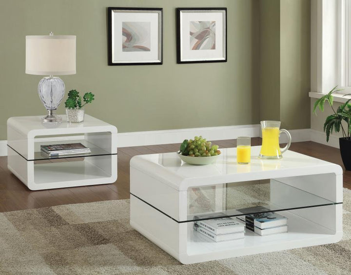 Elana - 1 - Shelf Rectangular Coffee Table - White High Gloss Coffee Table modern furniture Contempo Furniture