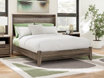 Elbrim Queen Panel Bed - Dark Brown Panel Bed modern furniture Contempo Furniture