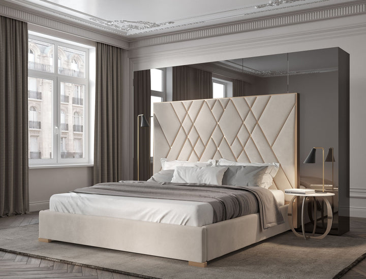 Eldora - Glam Beige Velvet and Brushed Brass Bed