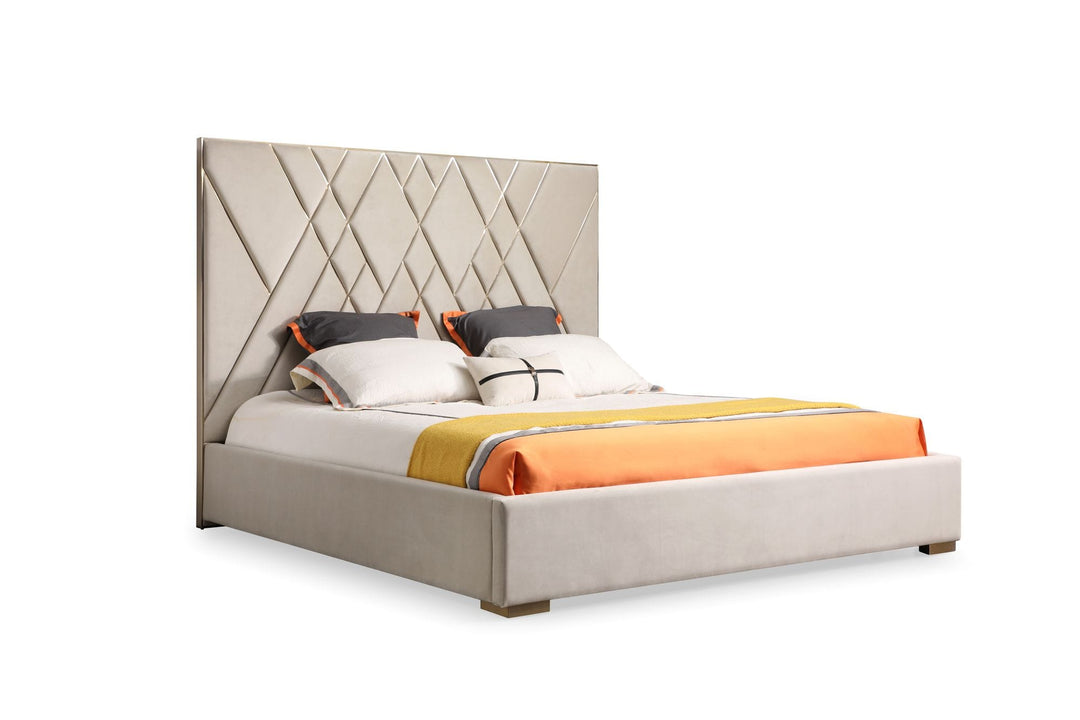 Eldora  Glam Beige Velvet and Brushed Brass Bed