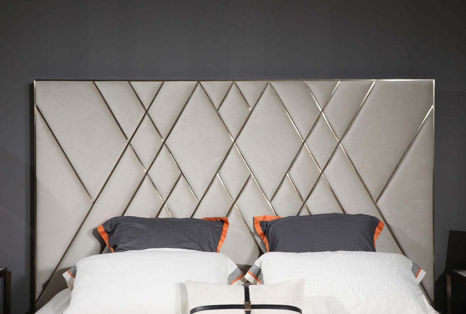Eldora - Glam Beige Velvet and Brushed Brass Bed