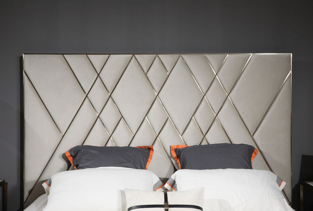 Eldora  Glam Beige Velvet and Brushed Brass Bed