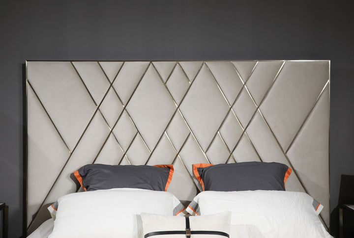 Eldora  Glam Beige Velvet and Brushed Brass Bed