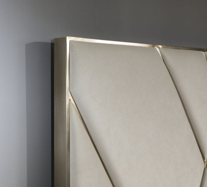 Eldora  Glam Beige Velvet and Brushed Brass Bed