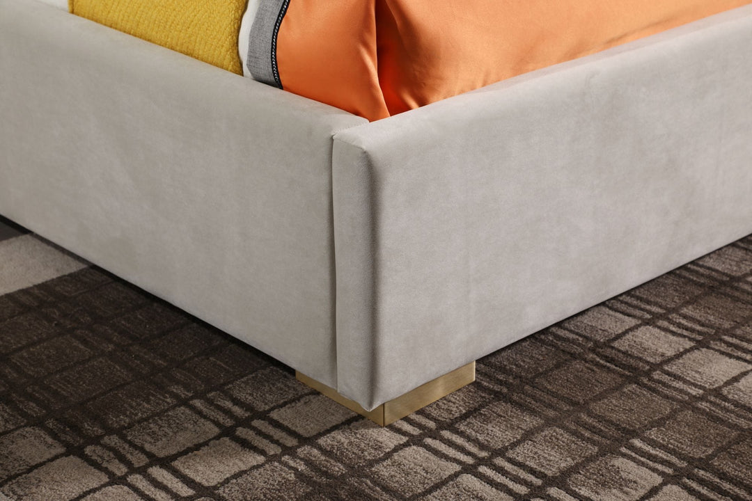 Eldora  Glam Beige Velvet and Brushed Brass Bed