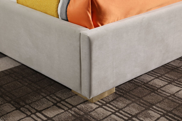 Eldora  Glam Beige Velvet and Brushed Brass Bed