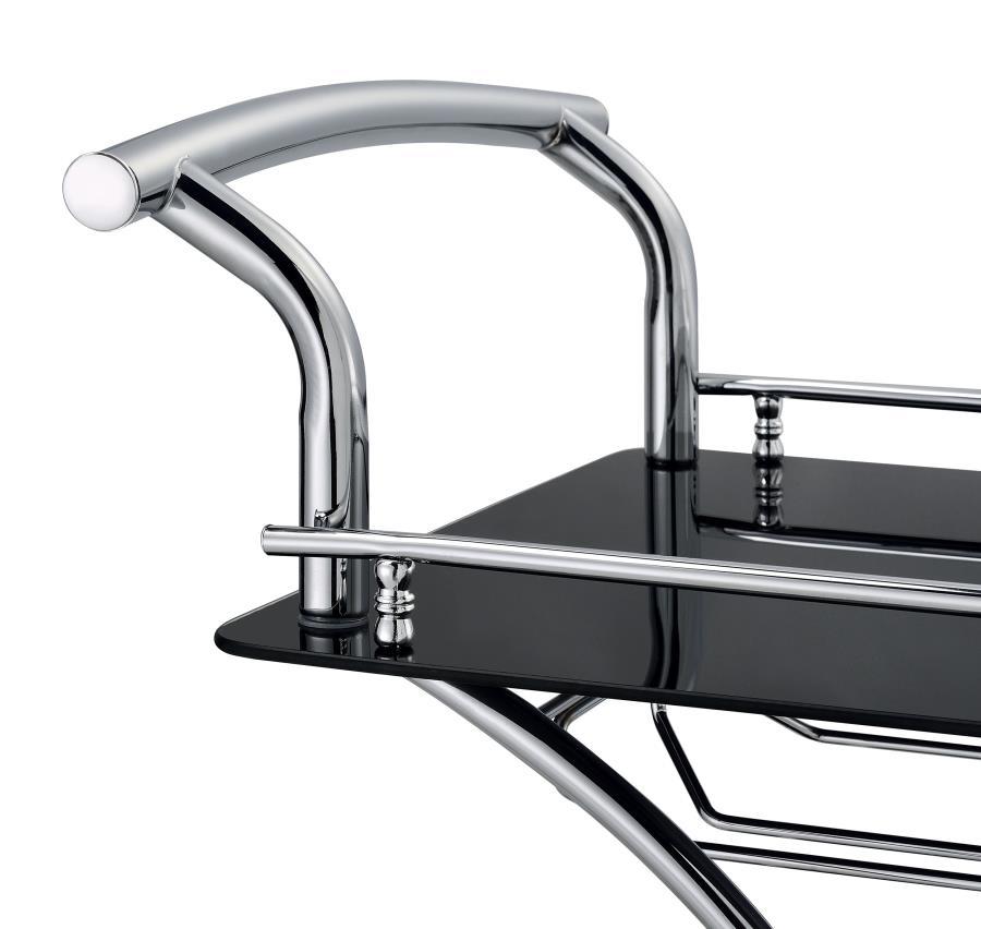 Elfman - 2 - Tier Glass Shelf Metal Bar Cart - Black And Chrome Bar Cart modern furniture Contempo Furniture