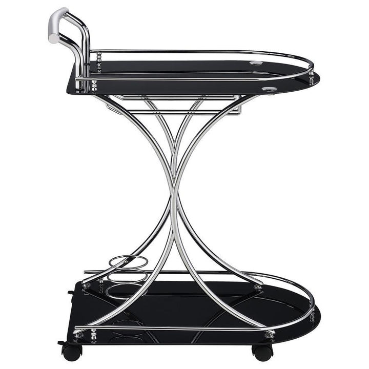 Elfman - 2 - Tier Glass Shelf Metal Bar Cart - Black And Chrome Bar Cart modern furniture Contempo Furniture