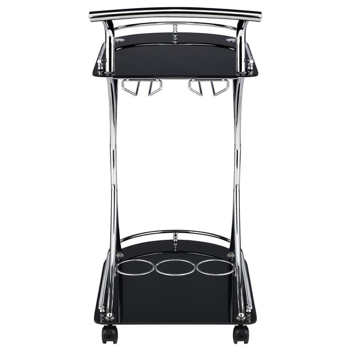 Elfman - 2 - Tier Glass Shelf Metal Bar Cart - Black And Chrome Bar Cart modern furniture Contempo Furniture