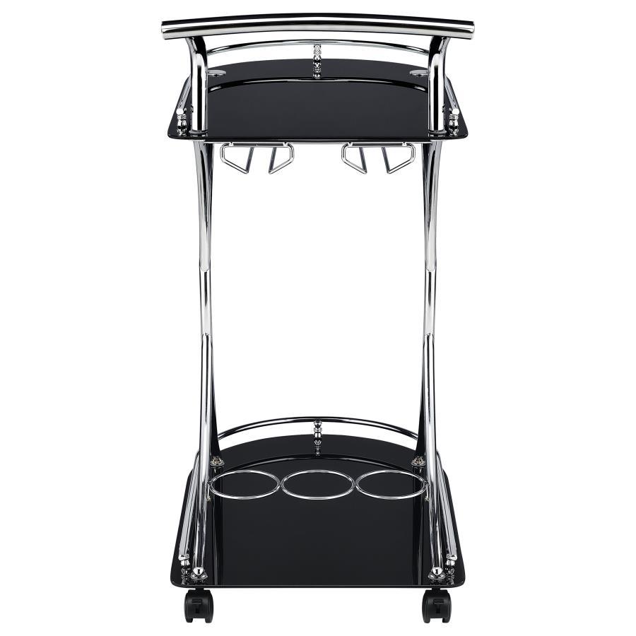 Elfman - 2 - Tier Glass Shelf Metal Bar Cart - Black And Chrome Bar Cart modern furniture Contempo Furniture