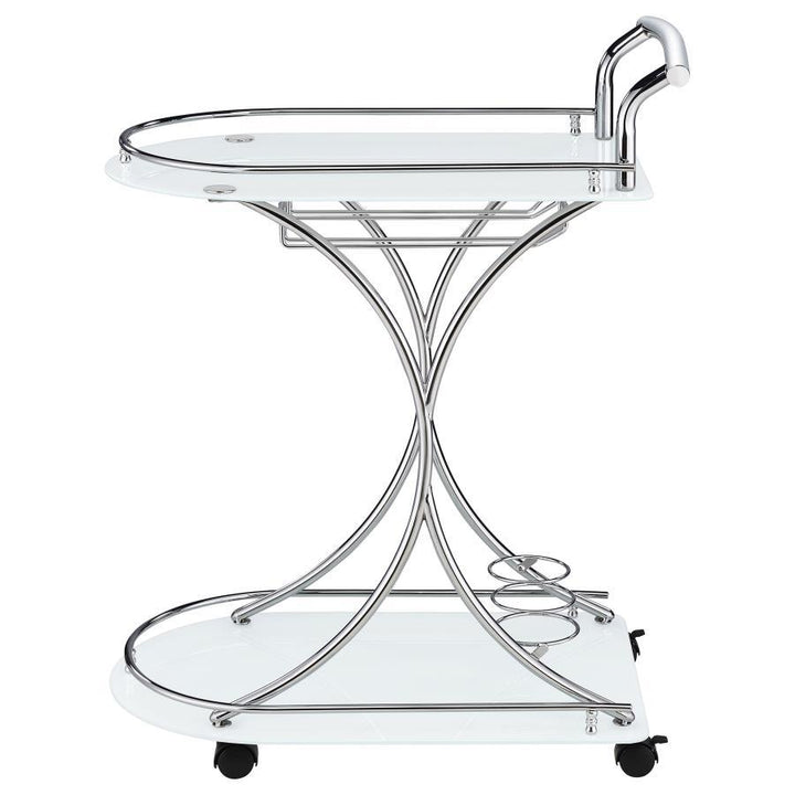 Elfman - 2 - Tier Glass Shelf Metal Bar Cart - White And Chrome Bar Cart modern furniture Contempo Furniture