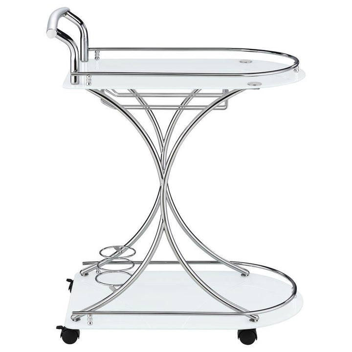 Elfman - 2 - Tier Glass Shelf Metal Bar Cart - White And Chrome Bar Cart modern furniture Contempo Furniture
