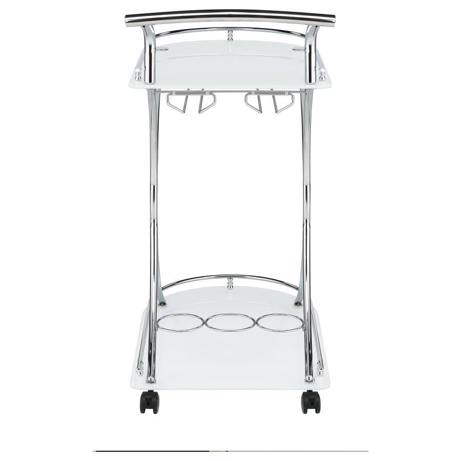 Elfman - 2 - Tier Glass Shelf Metal Bar Cart - White And Chrome Bar Cart modern furniture Contempo Furniture