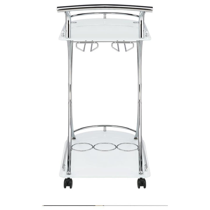 Elfman - 2 - Tier Glass Shelf Metal Bar Cart - White And Chrome Bar Cart modern furniture Contempo Furniture