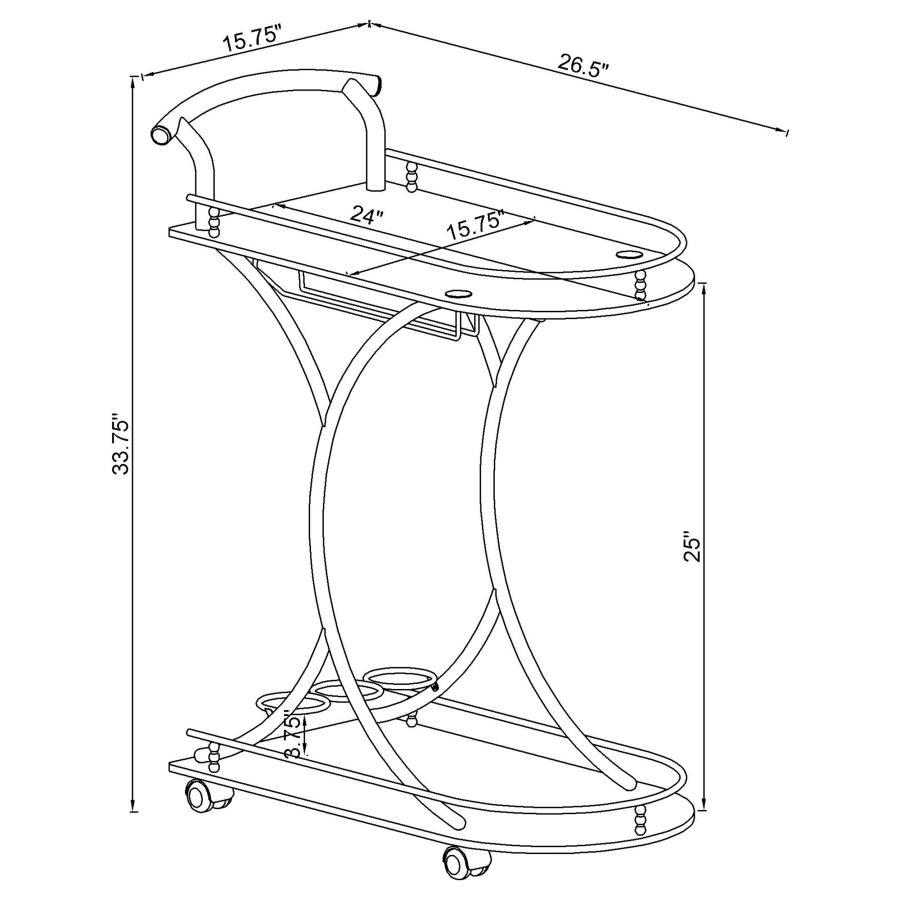 Elfman - 2 - Tier Glass Shelf Metal Bar Cart - White And Chrome Bar Cart modern furniture Contempo Furniture