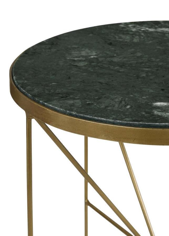 Eliska - Round Green Marble Top Accent Side Table - Antique Gold Side Table modern furniture Contempo Furniture