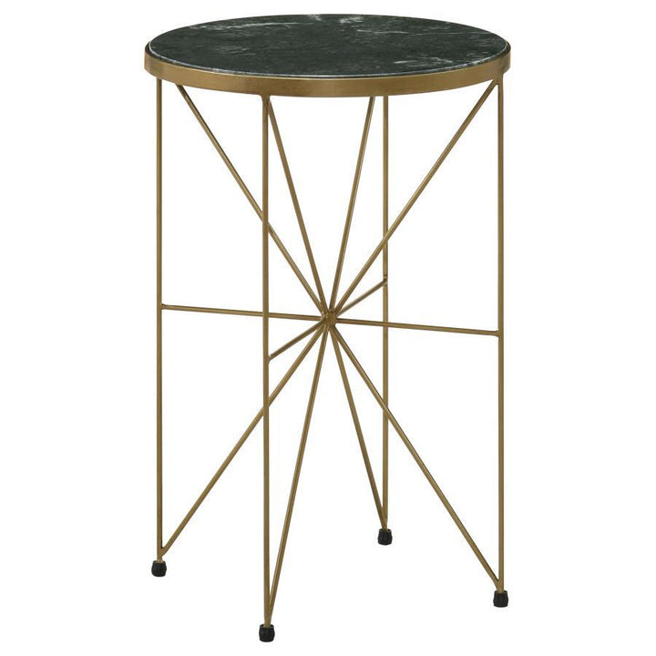 Eliska - Round Green Marble Top Accent Side Table - Antique Gold Side Table modern furniture Contempo Furniture