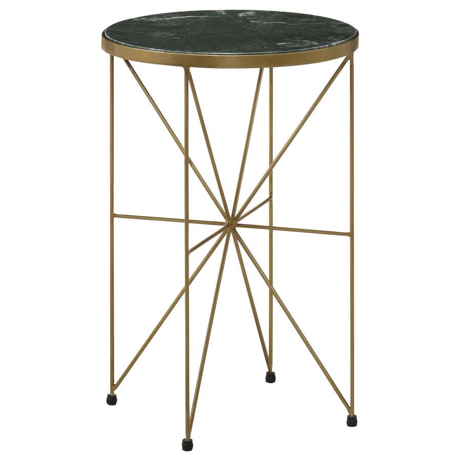 Eliska - Round Green Marble Top Accent Side Table - Antique Gold Side Table modern furniture Contempo Furniture