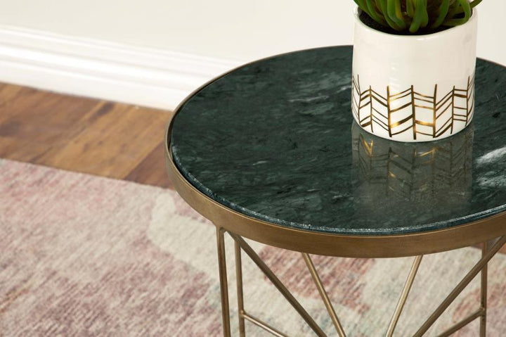 Eliska - Round Green Marble Top Accent Side Table - Antique Gold Side Table modern furniture Contempo Furniture
