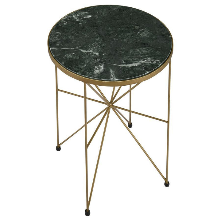 Eliska - Round Green Marble Top Accent Side Table - Antique Gold Side Table modern furniture Contempo Furniture