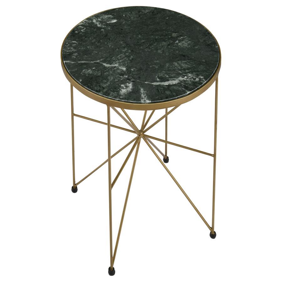 Eliska - Round Green Marble Top Accent Side Table - Antique Gold Side Table modern furniture Contempo Furniture