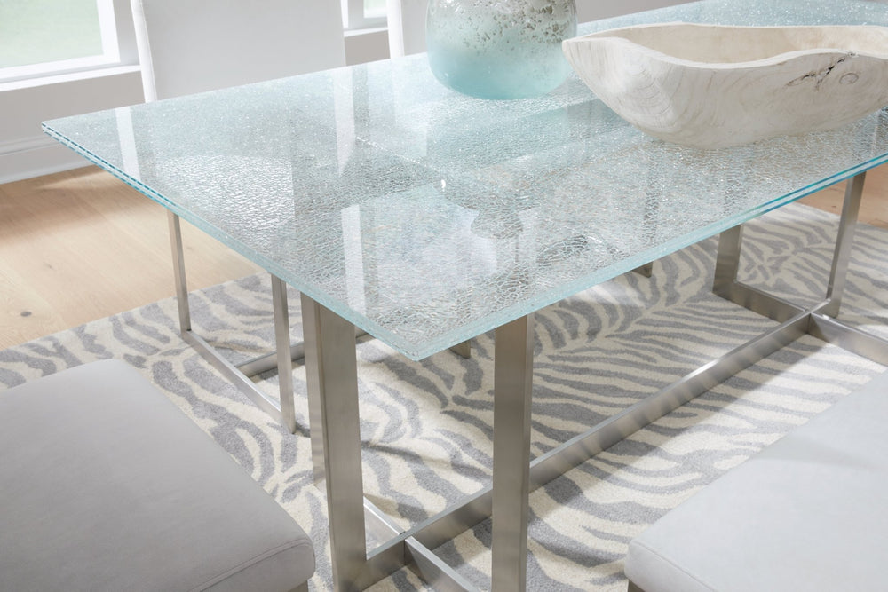 Eliza Cracked Glass Dining Table in Brushed Stainless Steel Table modern furniture Contempo Furniture