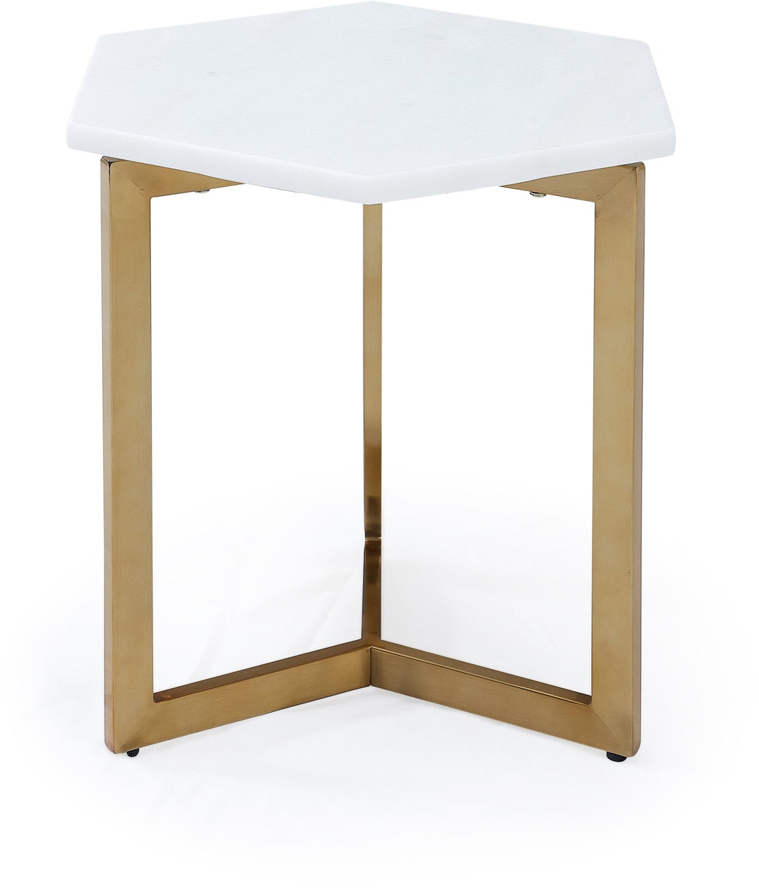 Eliza Hexagonal End Table in White Marble and Gold Brushed Stainless Steel End Table modern furniture Contempo Furniture
