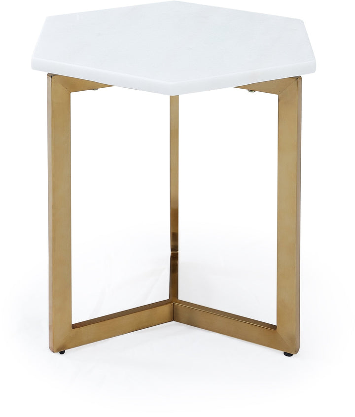 Eliza Hexagonal End Table in White Marble and Gold Brushed Stainless Steel End Table modern furniture Contempo Furniture