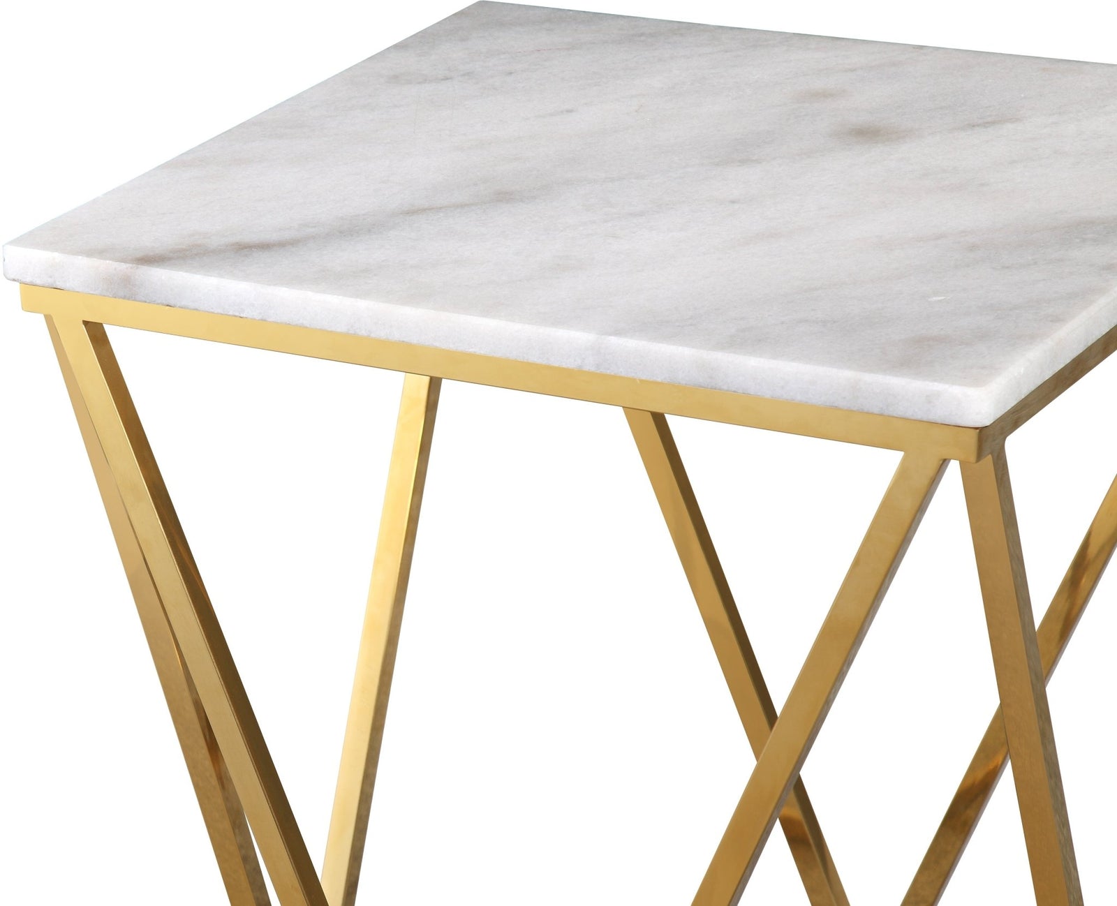 Eliza Square End Table in White Marble and Gold Polished Stainless Steel End Table modern furniture Contempo Furniture