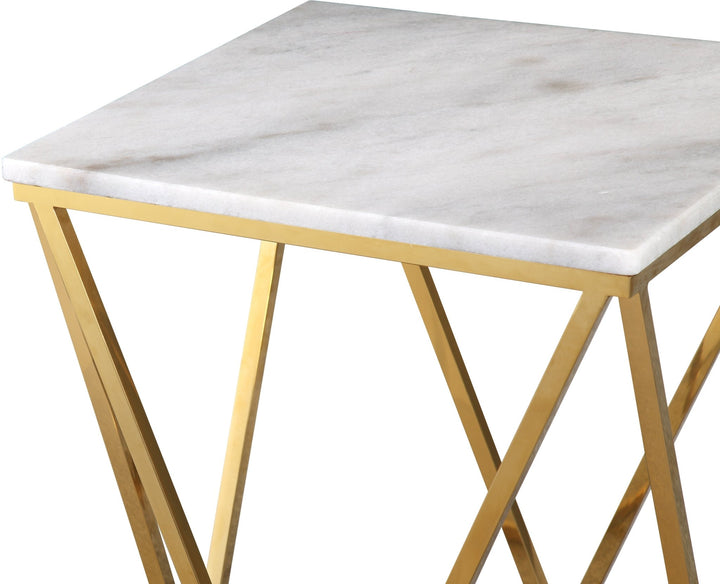 Eliza Square End Table in White Marble and Gold Polished Stainless Steel End Table modern furniture Contempo Furniture