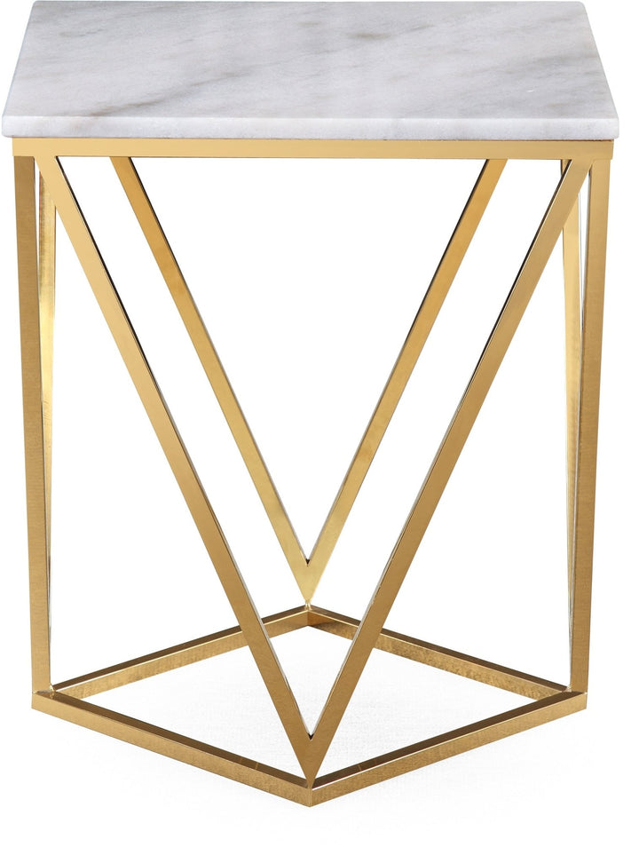 Eliza Square End Table in White Marble and Gold Polished Stainless Steel End Table modern furniture Contempo Furniture