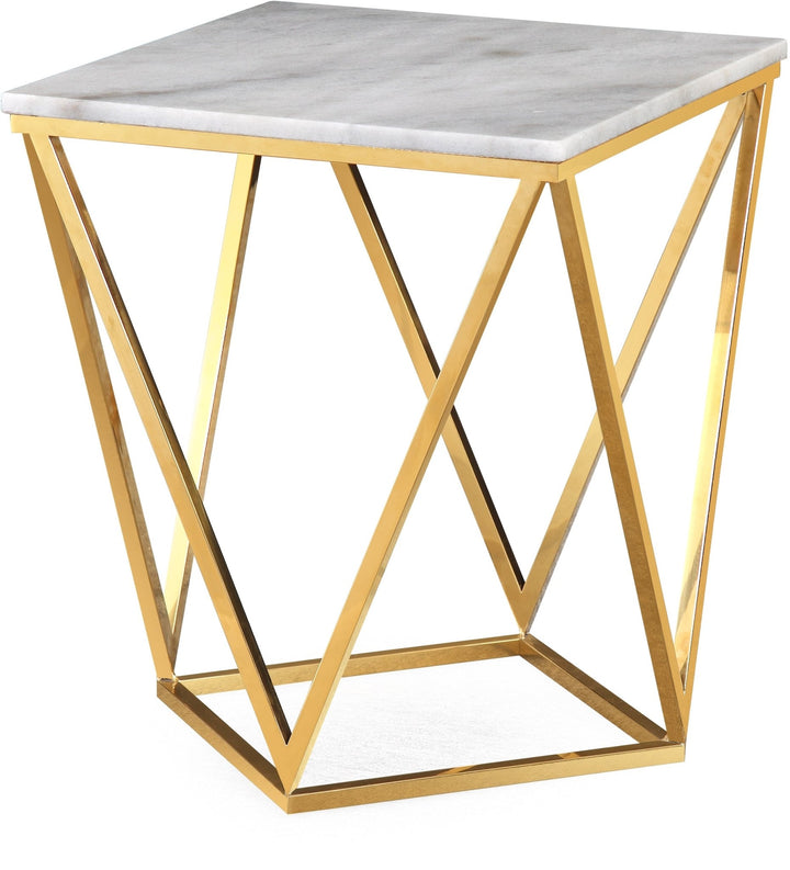 Eliza Square End Table in White Marble and Gold Polished Stainless Steel End Table modern furniture Contempo Furniture