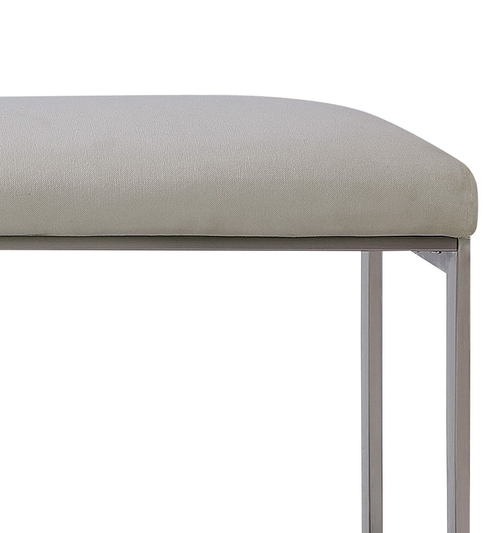 Eliza Upholstered Dining Bench in Dove and Brushed Stainless Steel Benches modern furniture Contempo Furniture
