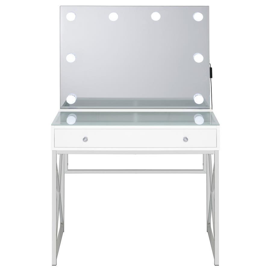 Eliza - Vanity Set With Lighting & Stool - White And Chrome Vanity Set modern furniture Contempo Furniture