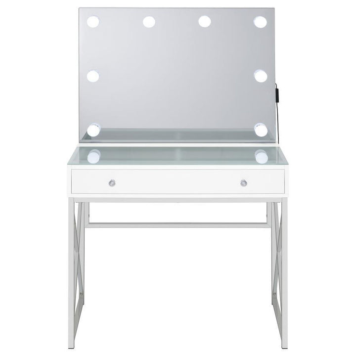 Eliza - Vanity Set With Lighting &amp; Stool - White And Chrome Vanity Set modern furniture Contempo Furniture