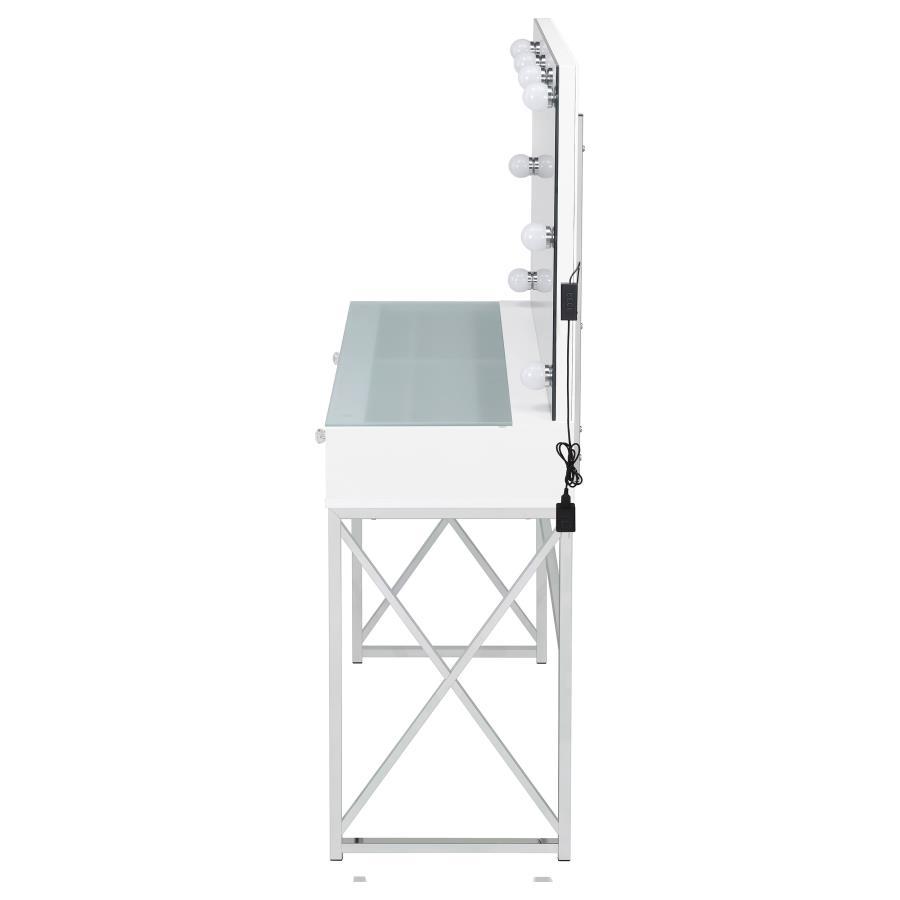 Eliza - Vanity Set With Lighting & Stool - White And Chrome Vanity Set modern furniture Contempo Furniture