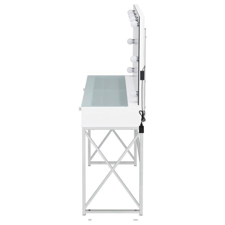 Eliza - Vanity Set With Lighting &amp; Stool - White And Chrome Vanity Set modern furniture Contempo Furniture