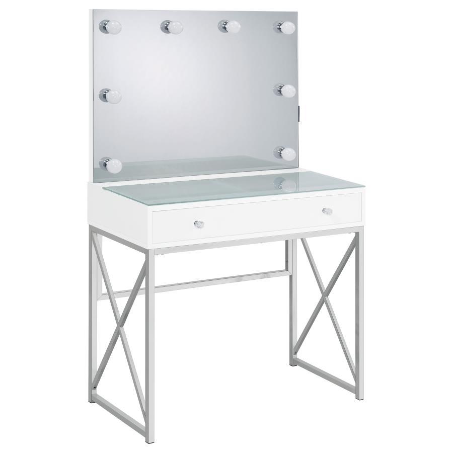 Eliza - Vanity Set With Lighting & Stool - White And Chrome Vanity Set modern furniture Contempo Furniture