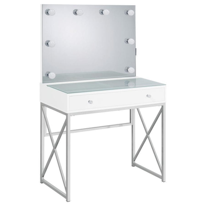 Eliza - Vanity Set With Lighting &amp; Stool - White And Chrome Vanity Set modern furniture Contempo Furniture