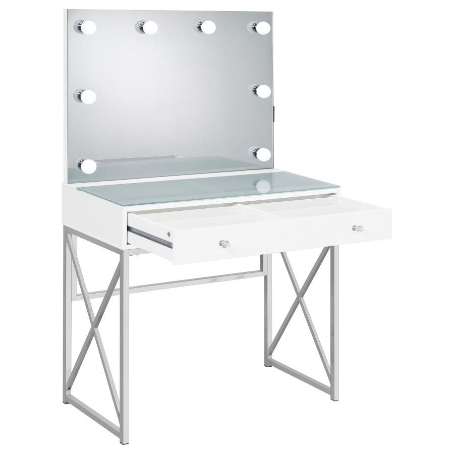 Eliza - Vanity Set With Lighting & Stool - White And Chrome Vanity Set modern furniture Contempo Furniture
