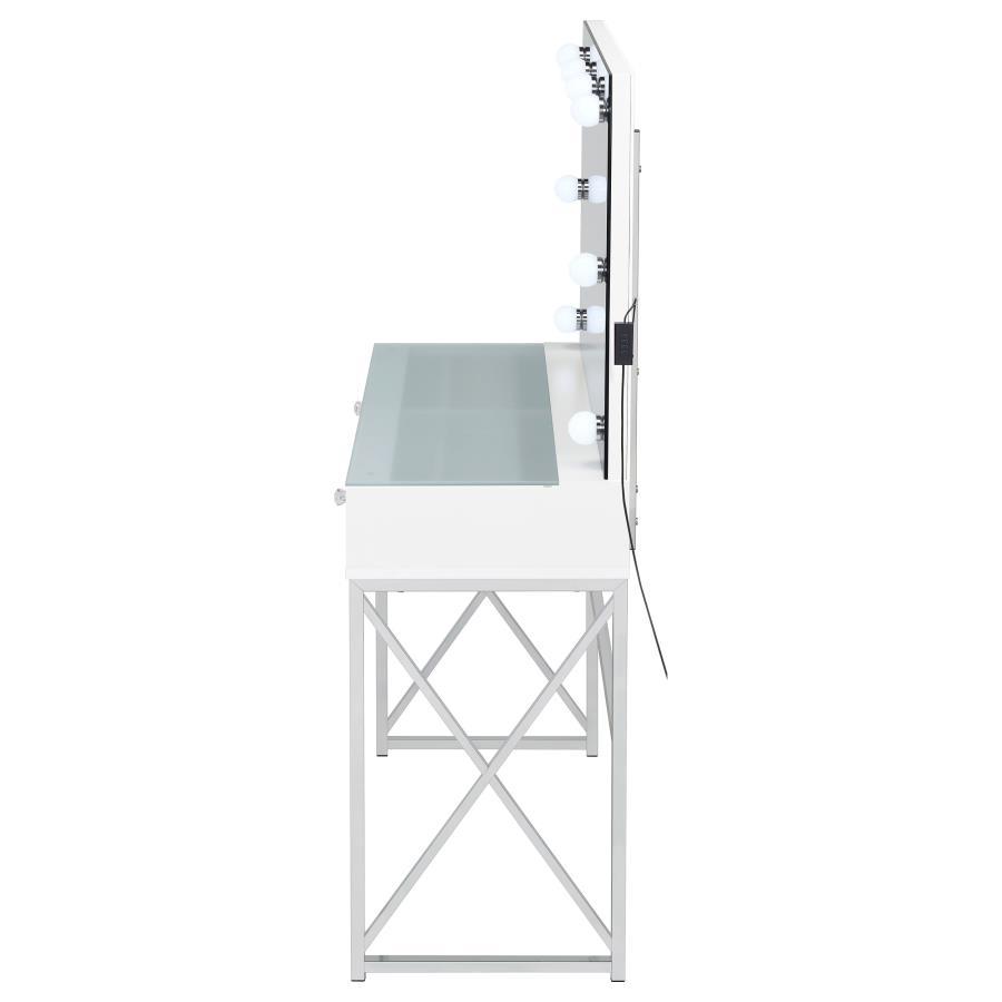 Eliza - Vanity Set With Lighting & Stool - White And Chrome Vanity Set modern furniture Contempo Furniture