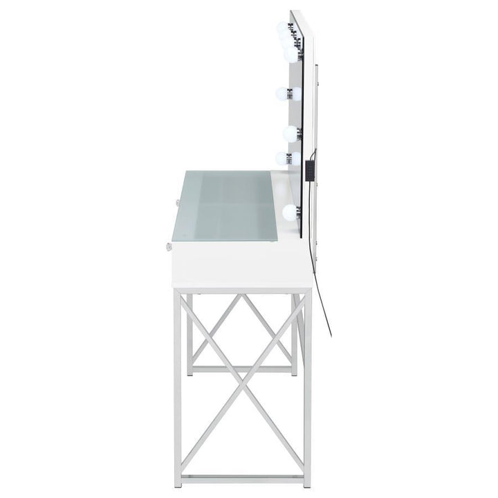 Eliza - Vanity Set With Lighting &amp; Stool - White And Chrome Vanity Set modern furniture Contempo Furniture