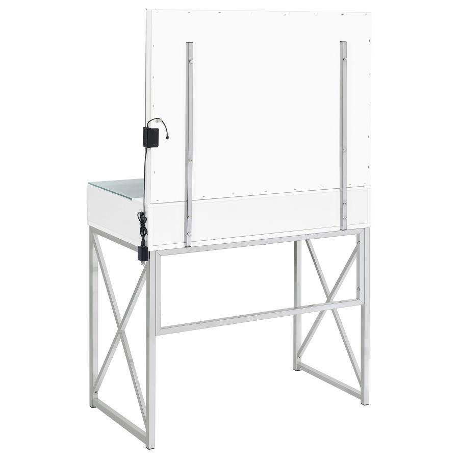 Eliza - Vanity Set With Lighting & Stool - White And Chrome Vanity Set modern furniture Contempo Furniture